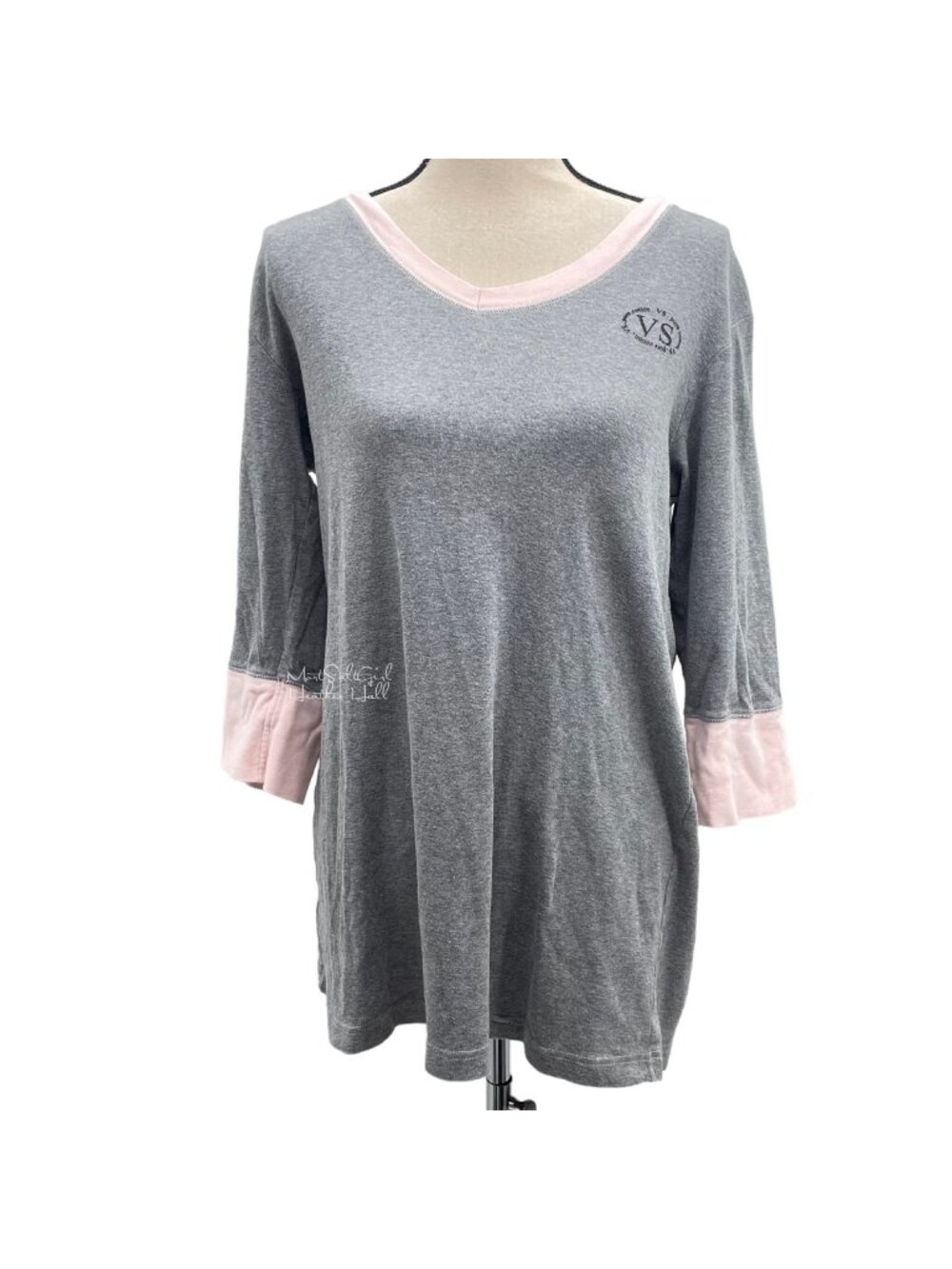 Victoria's Secret 3/4 Sleeve V-Neck Pure Cotton VS Logo T-Shirt Nightgown Size S